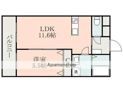 サンシャイン広木II(1LDK/2階)の間取り写真
