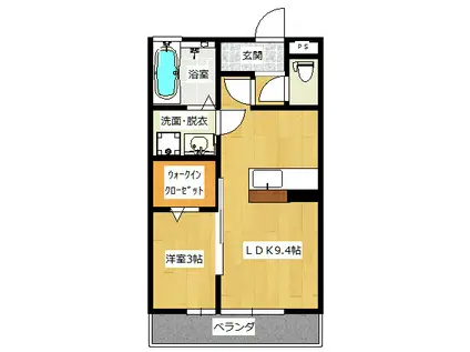 ヒルズ長栖(1LDK/2階)の間取り写真