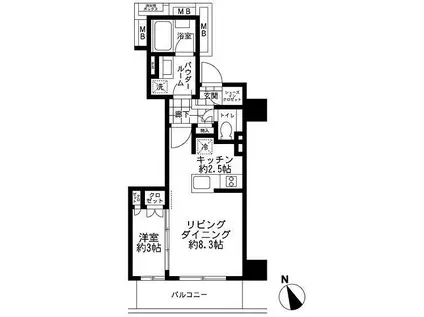 品川タワーレジデンス(1LDK/6階)の間取り写真