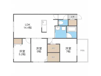 ブランシャールALAIN発寒南(3LDK/1階)の間取り写真