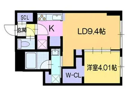 ラ・シュエット栄通D(1LDK/2階)の間取り写真