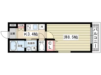 ヴィオーラ西宮(1K/1階)の間取り写真