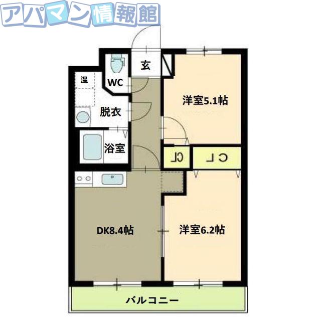 ヒーローマンションみずき野(2DK/2階)の間取り写真