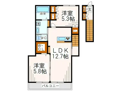 アクティス(2LDK/2階)の間取り写真