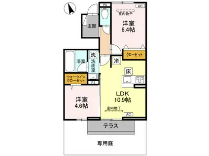 ボンヌクール城東102(2LDK/1階)の間取り写真