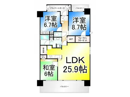 ポレスターブロードシティー北長野(3LDK/11階)の間取り写真
