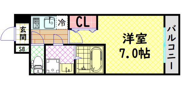 S-RESIDENCEドーム前千代崎(1K/3階)の間取り写真
