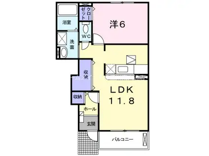 プリムローズB(1LDK/1階)の間取り写真