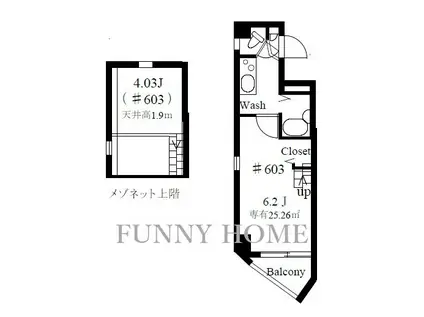 サウスコート(1K/6階)の間取り写真