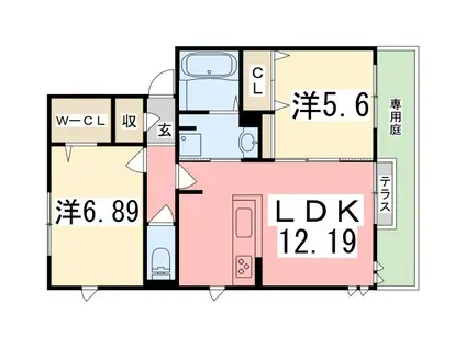 グランレーヴ弐番館(2LDK/1階)の間取り写真
