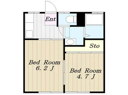 西大沼パナハイツB(2K/2階)の間取り写真