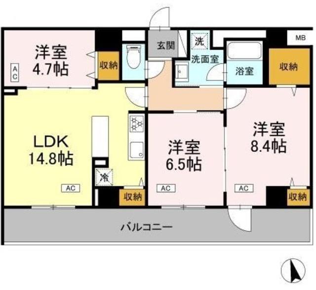 カスタリア西船橋II(3LDK/3階)の間取り写真