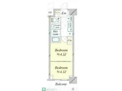 ドゥーエ新横浜(2K/6階)の間取り写真
