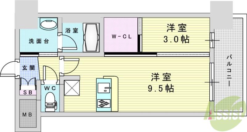 アーバングランデ新大阪(1LDK/2階)の間取り写真