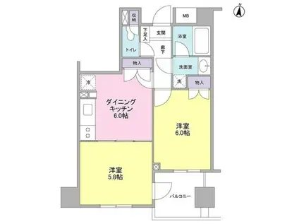 K′S新中野(2DK/10階)の間取り写真