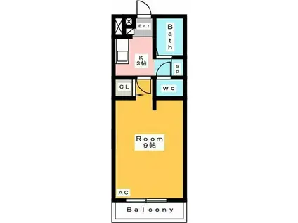 アップルヒルズ(1K/1階)の間取り写真