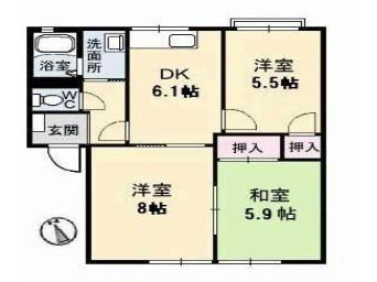 ガーデンハイツ B棟(3DK/2階)の間取り写真