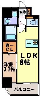 プレサンスNAGOYA覚王山(1LDK/8階)の間取り写真