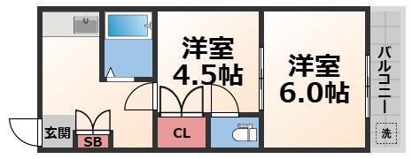 カーザ寿(2K/3階)の間取り写真