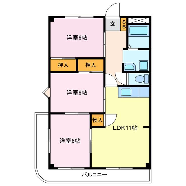 グランシャリオ幸田(3LDK/2階)の間取り写真