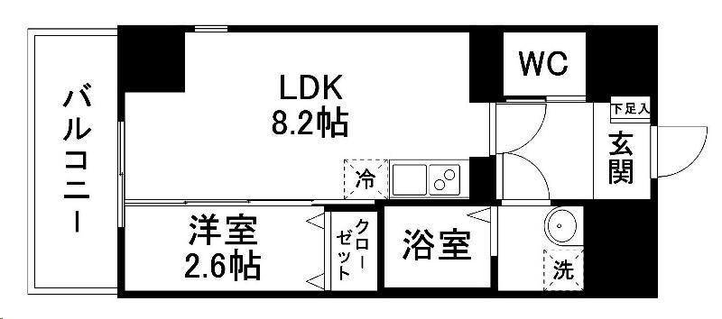 グラン・ドミール小田原弓ノ町(1LDK/8階)の間取り写真