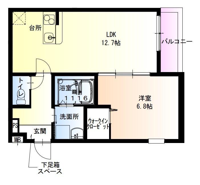 フジパレスJR塚口(1LDK/2階)の間取り写真