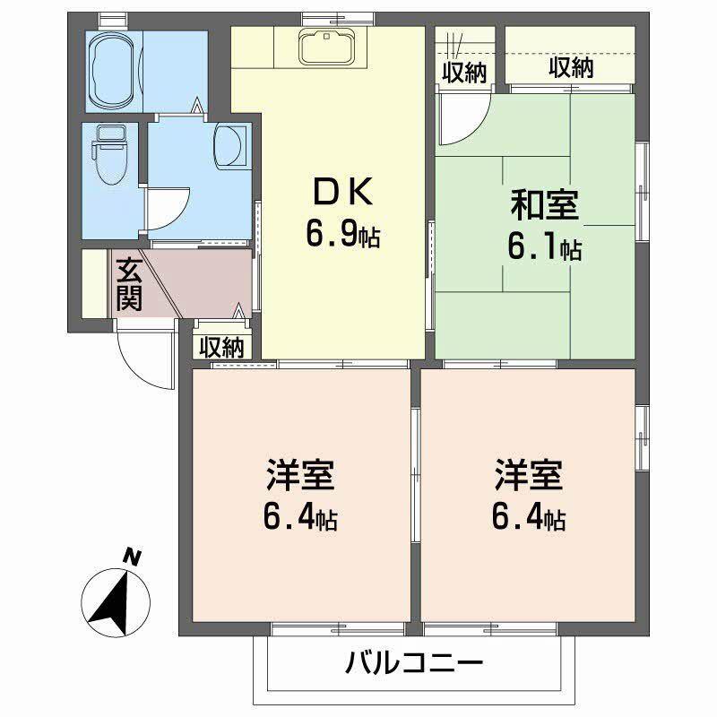 ハイツフローラルB棟(3DK/1階)の間取り写真