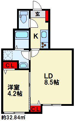 ブランシュNOB博多駅南(1LDK/1階)の間取り写真