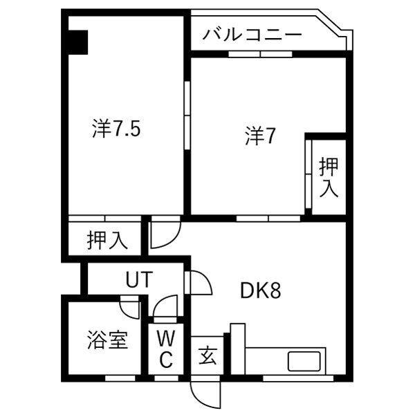 プランドゥ御花前(2DK/4階)の間取り写真