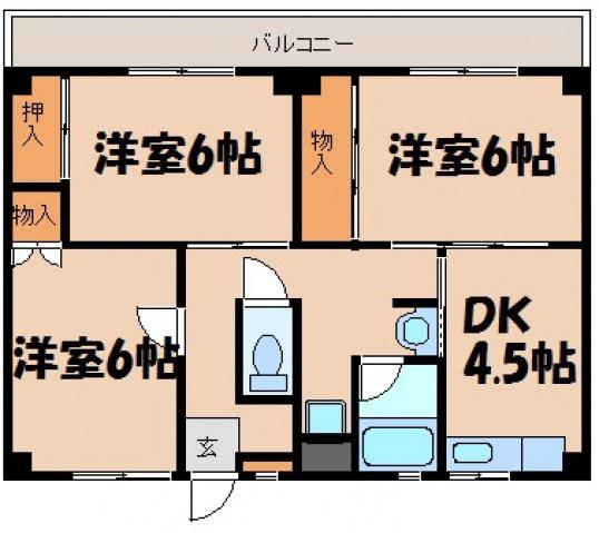 ビレッジハウス宮ヶ迫1号棟(3DK/4階)の間取り写真