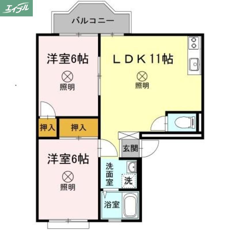 サンライフ下伊福(2LDK/3階)の間取り写真