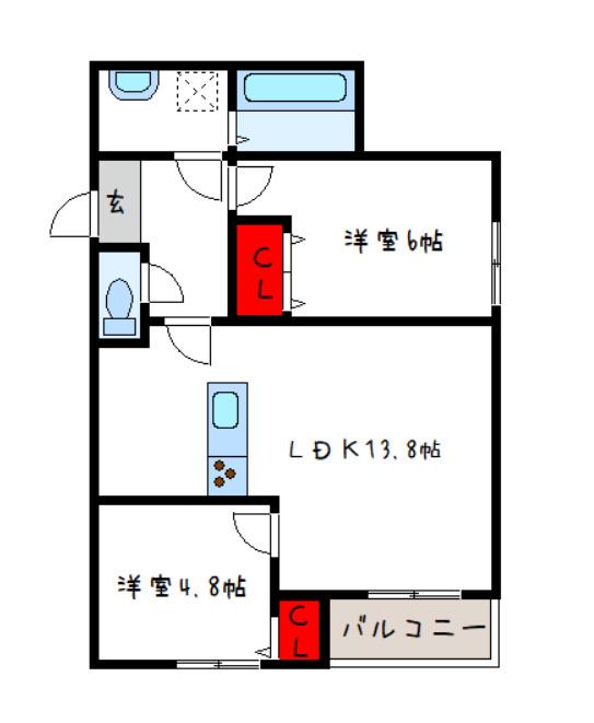 リアノーラ平野ウエスト(2LDK/1階)の間取り写真