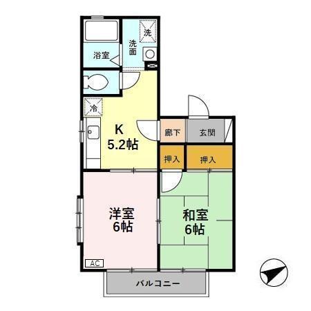 ラフィネ北間(2K/2階)の間取り写真