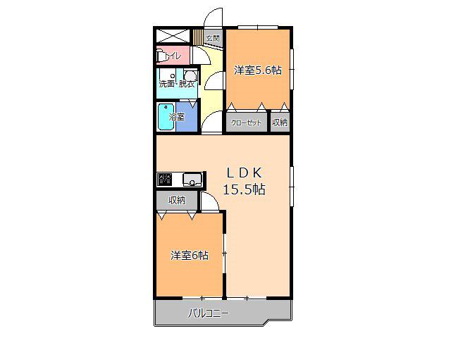 アルカサール泉ヶ丘(2LDK/2階)の間取り写真