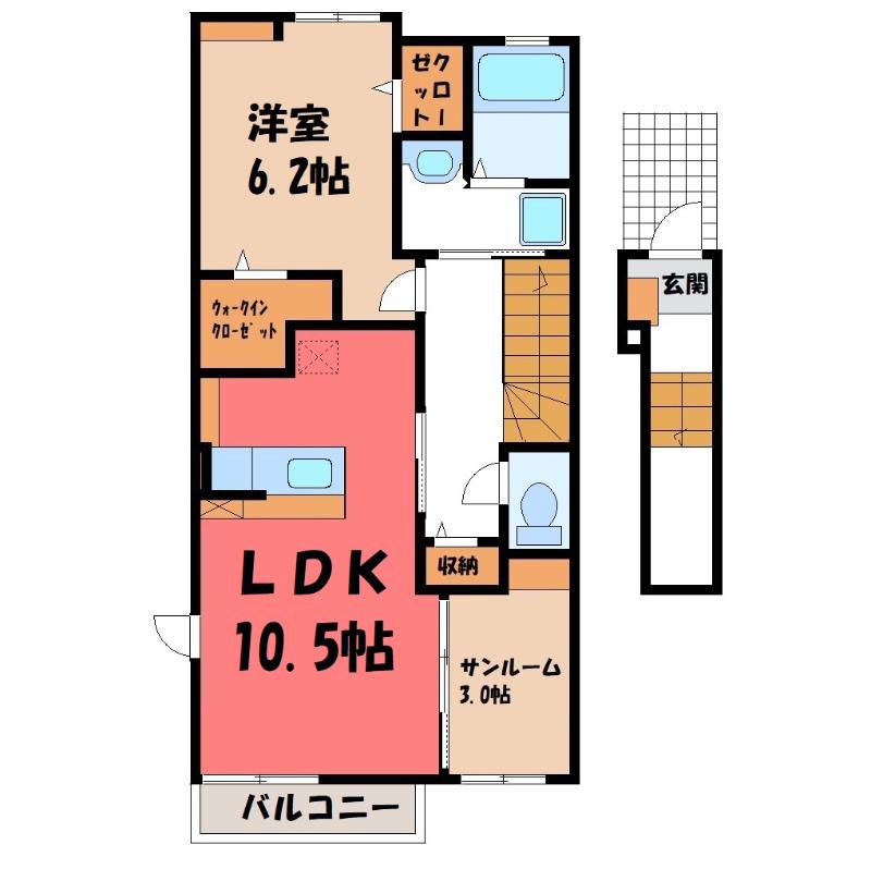 フォックス ゲート M(1LDK/2階)の間取り写真
