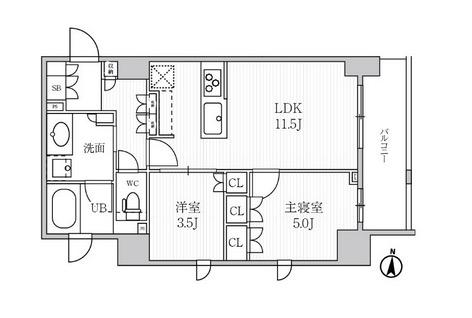 シーズンフラッツ菊川(2LDK/10階)の間取り写真