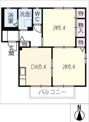 LIFE STAGE A棟(2DK/2階)の間取り写真