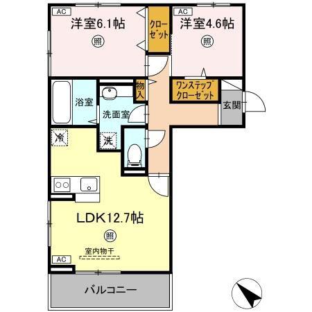 ランドマークII(2LDK/2階)の間取り写真