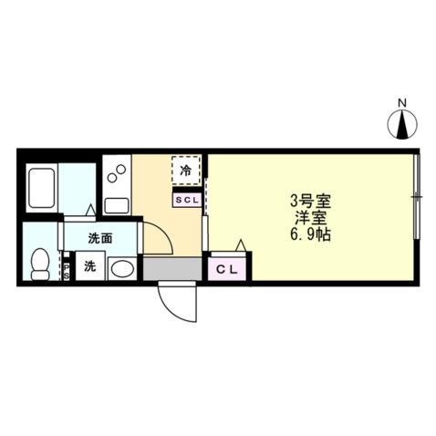 ベイルームハイム大和中央B(1K/3階)の間取り写真