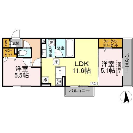 GREEN GARDEN A棟(2LDK/1階)の間取り写真