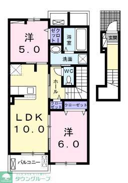 フェリスI(2LDK/2階)の間取り写真