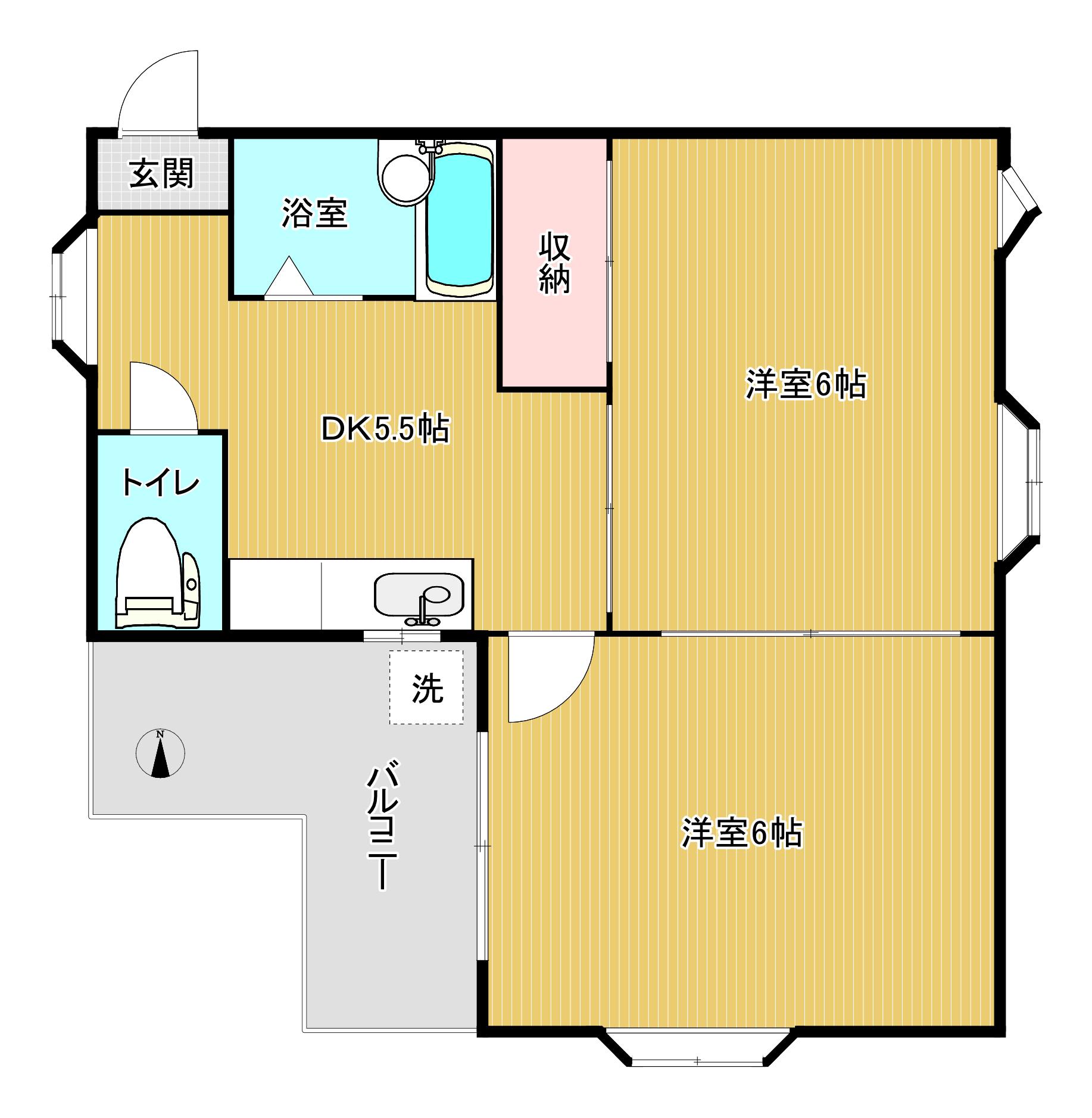 ピアノハイツ西新(2DK/1階)の間取り写真