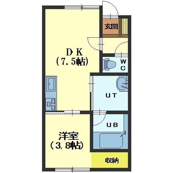 クリスタルタウン(1DK/2階)の間取り写真