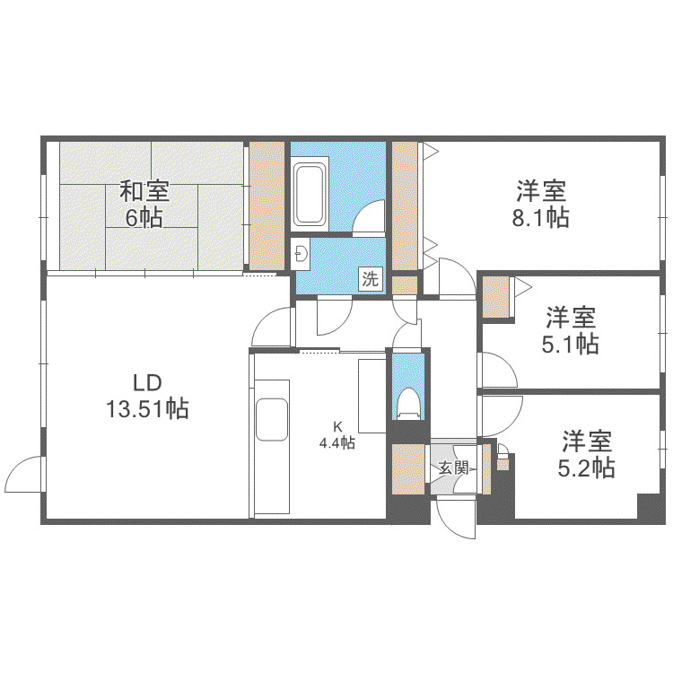 ラポール東区役所前(4LDK/12階)の間取り写真