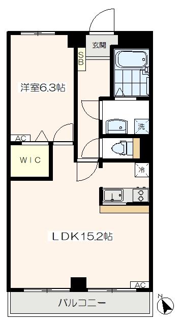 北ウイング(1LDK/4階)の間取り写真