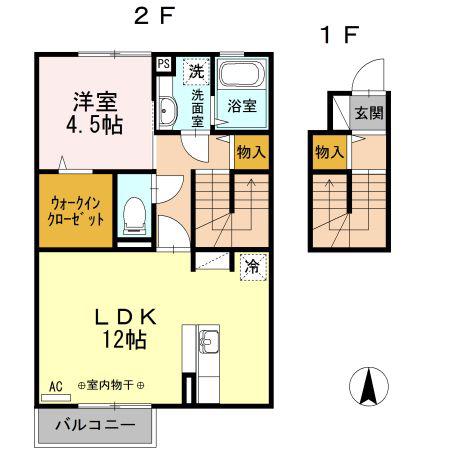 セジュール A(1LDK/2階)の間取り写真
