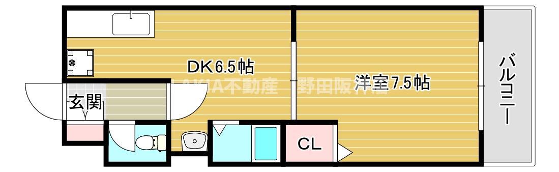 アニマート姫島(1DK/6階)の間取り写真