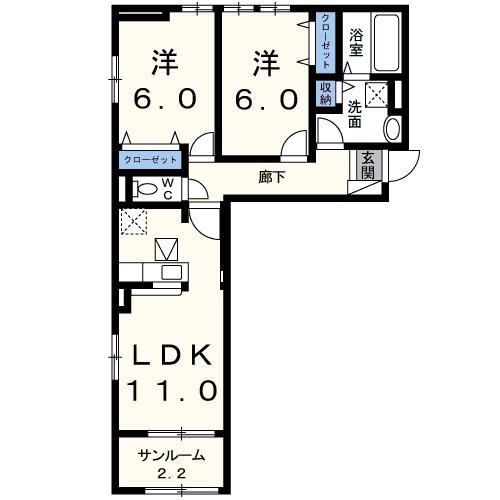 カトレヤ・A棟(2LDK/1階)の間取り写真