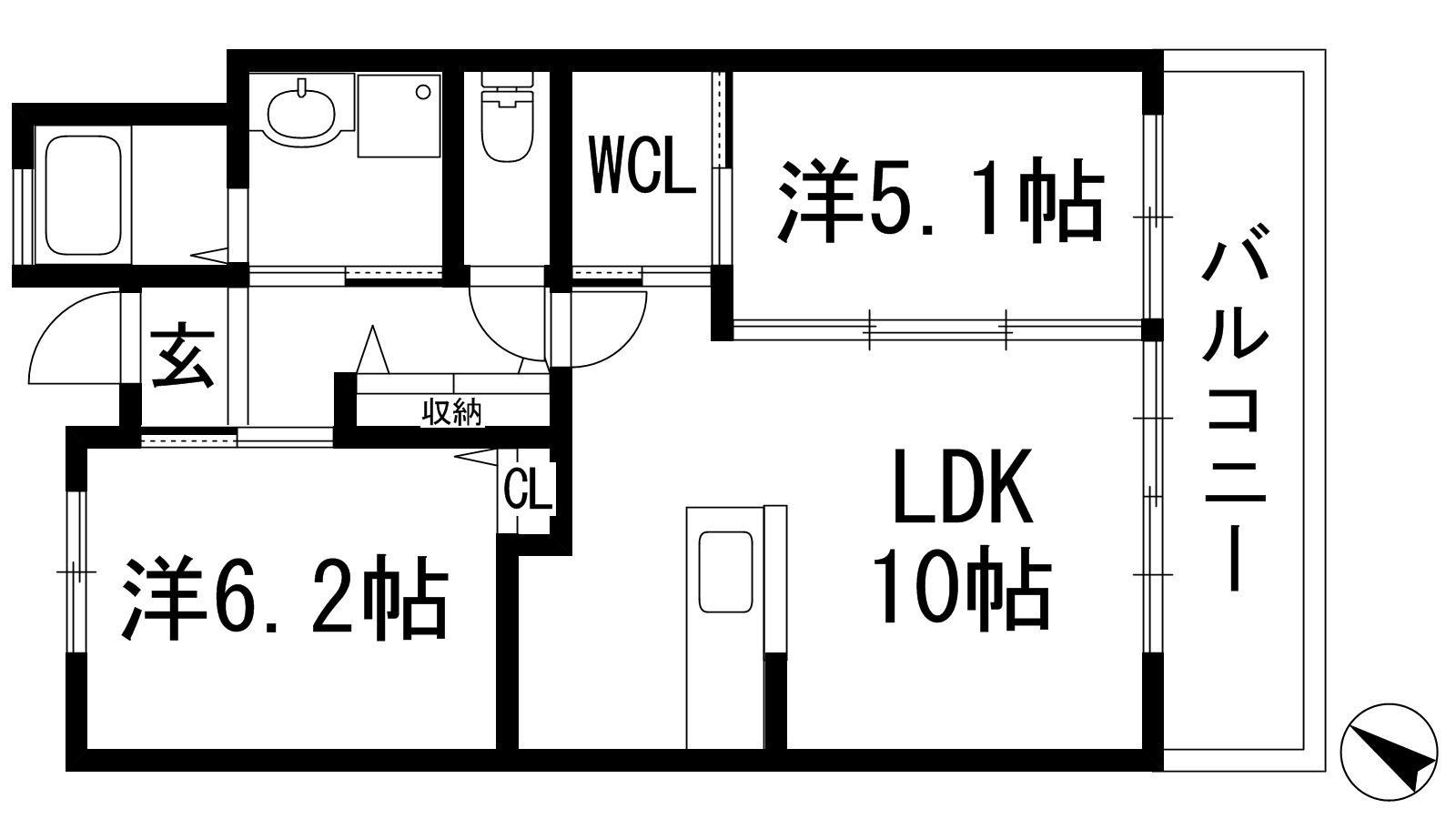 グリーンヒルズ仁川4号棟(2LDK/7階)の間取り写真