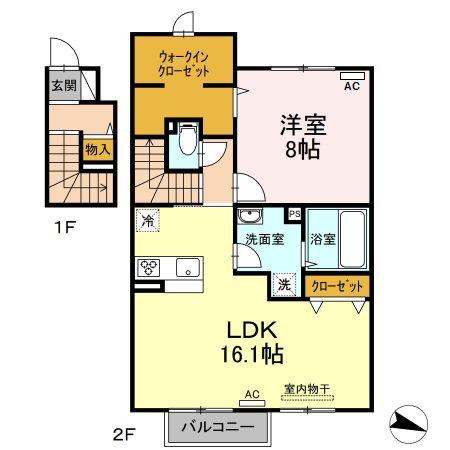 フォルティア.M(1LDK/2階)の間取り写真